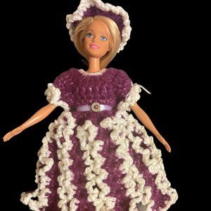 Barbie in her Handmade Crocheted Party Dress & Hat